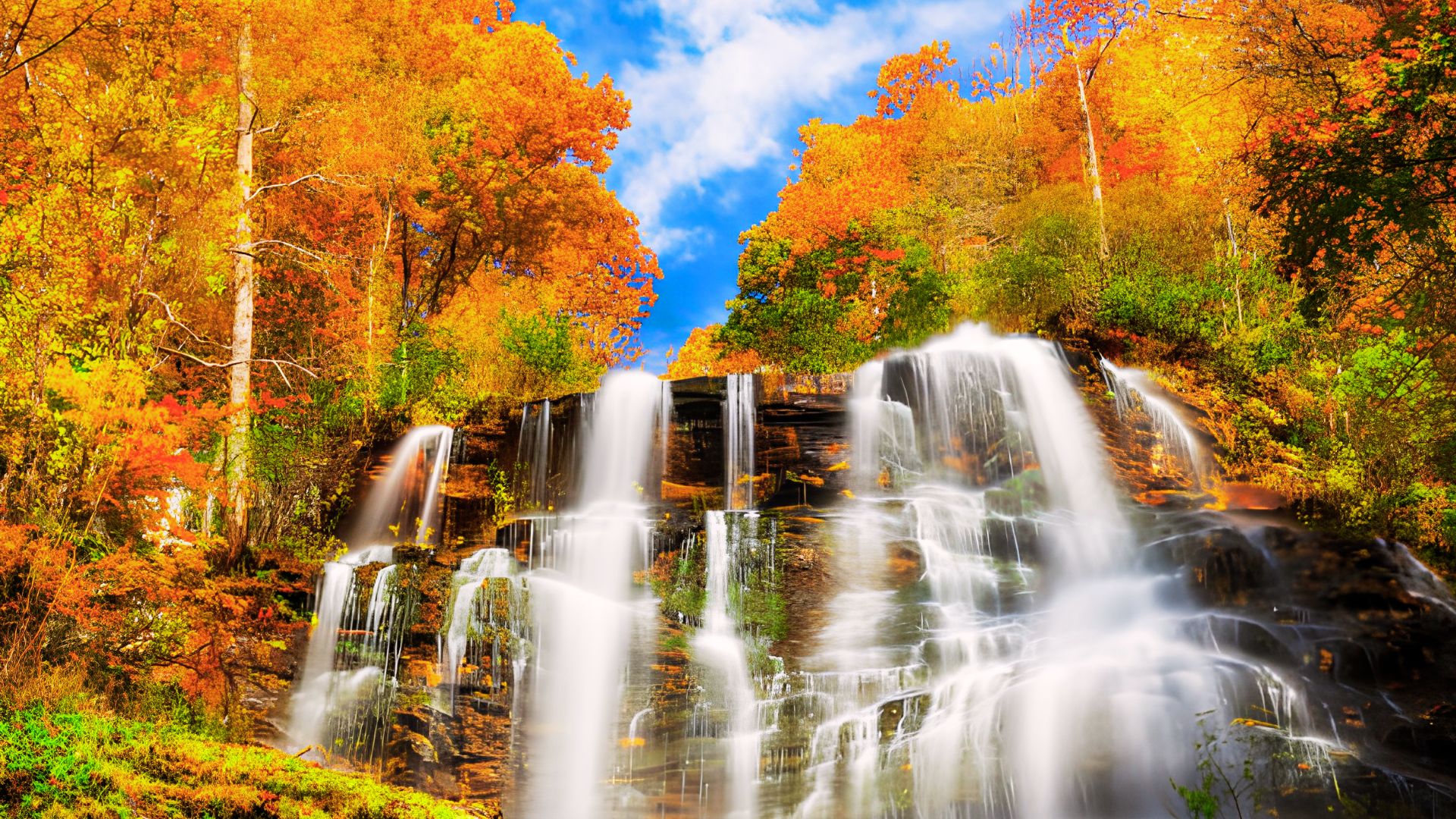 Amicalola Falls cascading down a rocky mountainside in North Georgia.