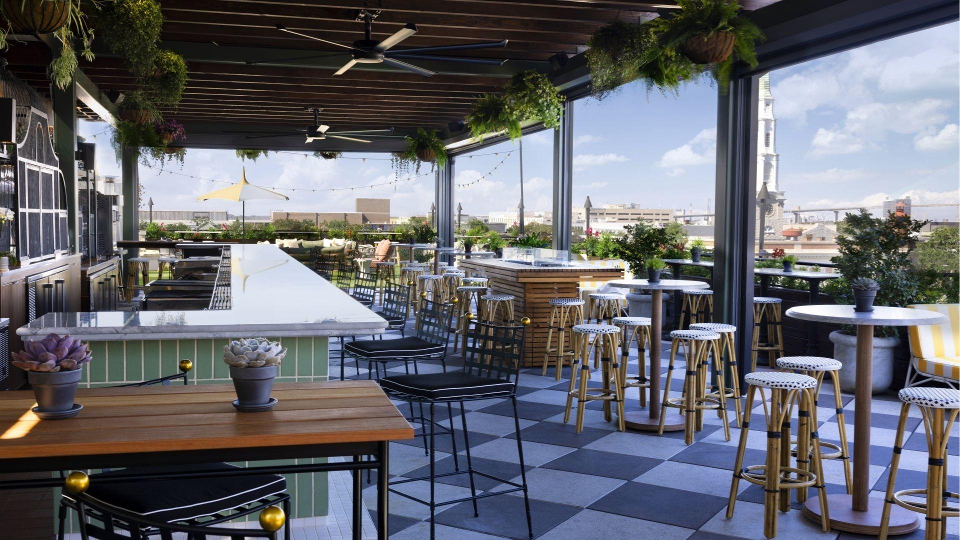 Peregrin rooftop bar with sunset views in Savannah