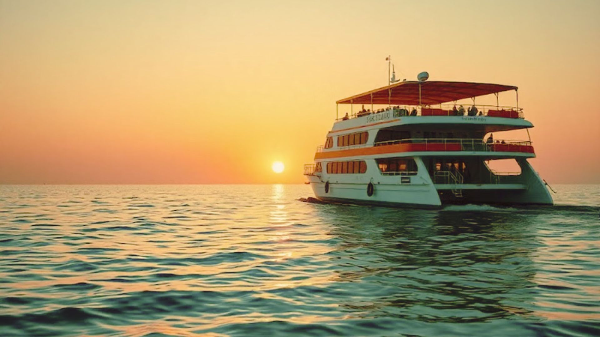 cruise with the view of sunset.