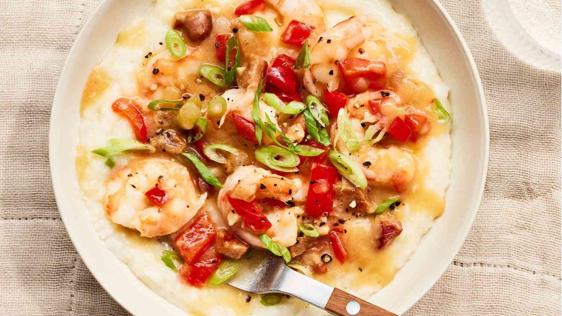 IMAGE OF A WELL PREPARED SOUTHERN SHRIMP AND GRITS DISH