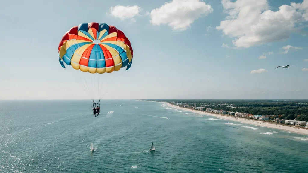 Parasailing over the ocean near Hilton Head Island.