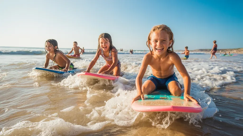 Boogie boarding on the waves at East Beach.