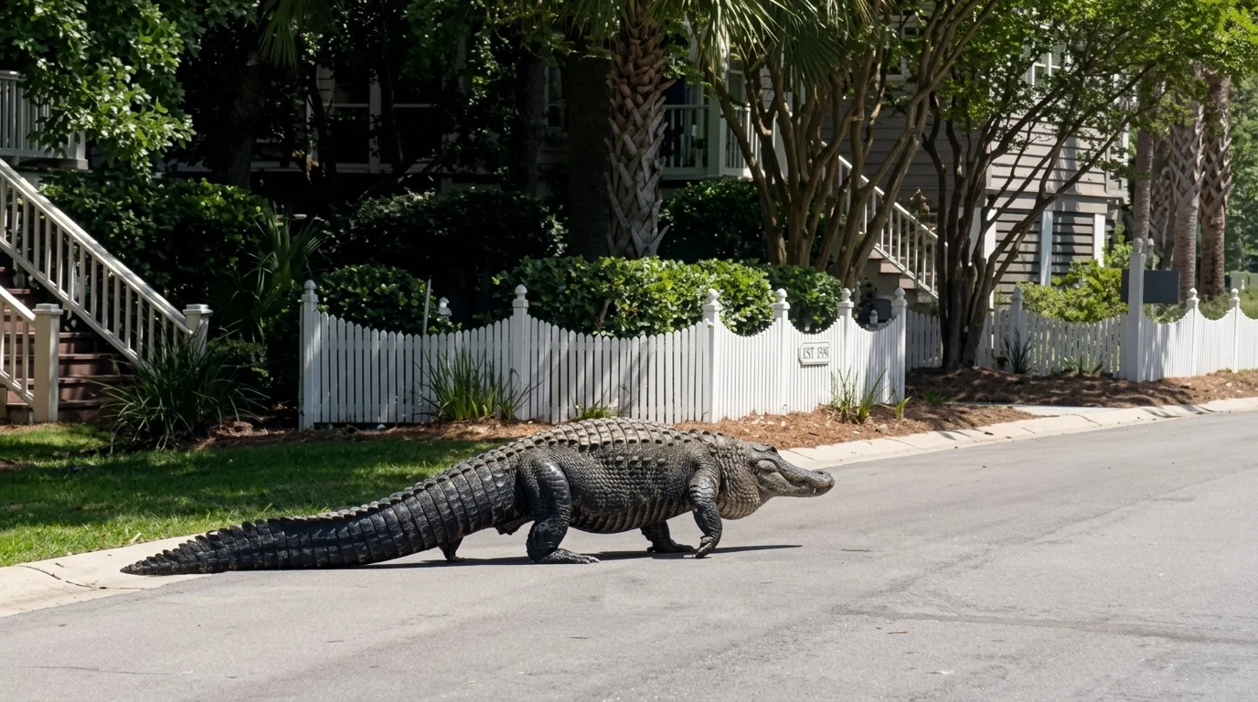 An Alligator moving around the town in South Carolina.