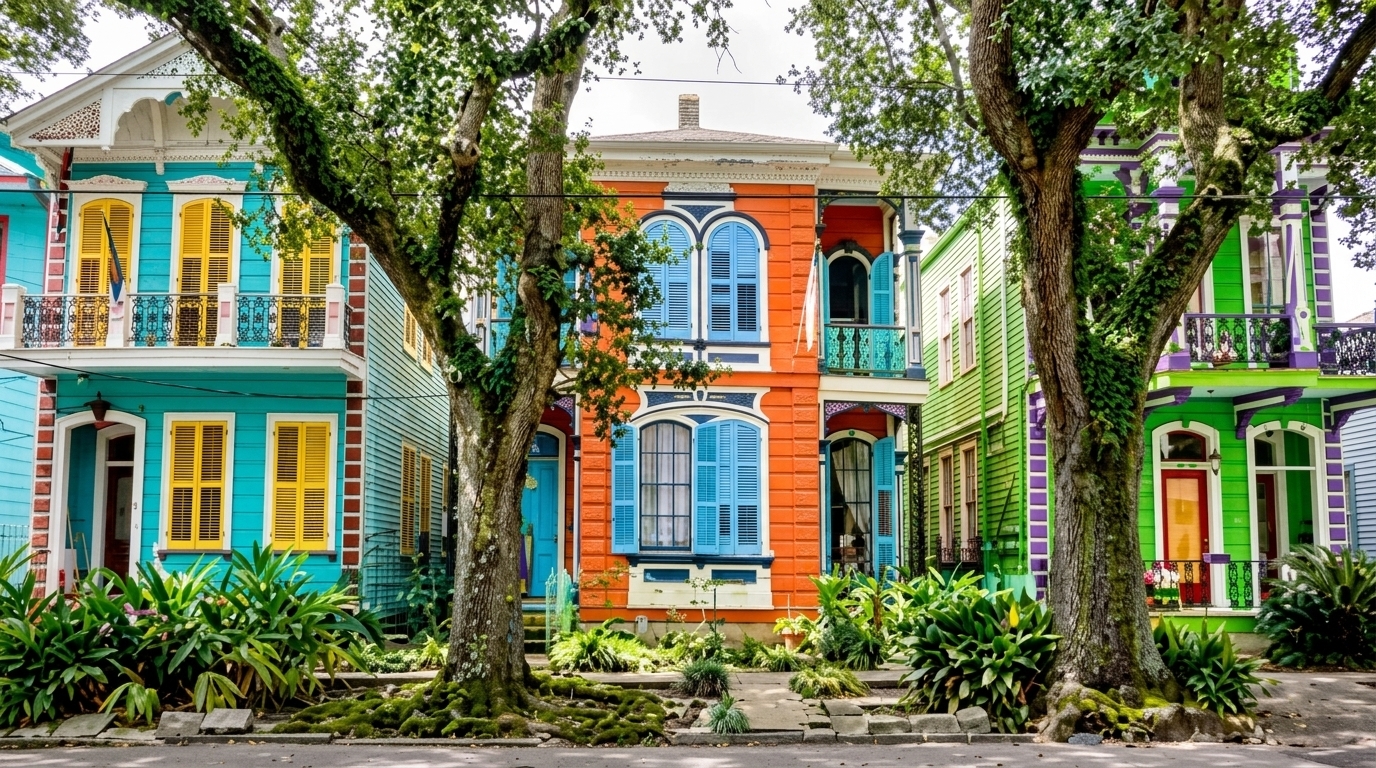image showing colourful houses in the city.