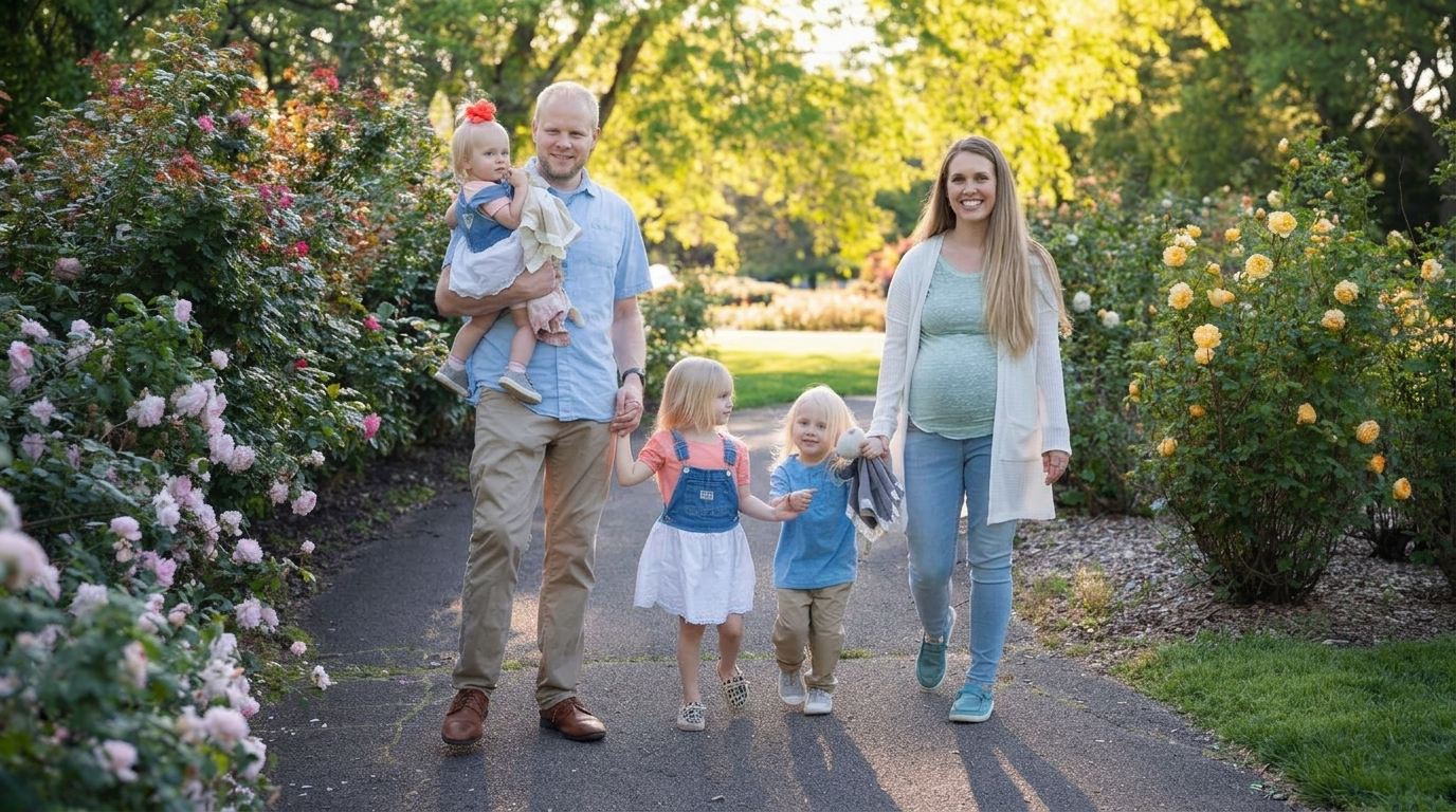 a family enjoying the walk at the park.