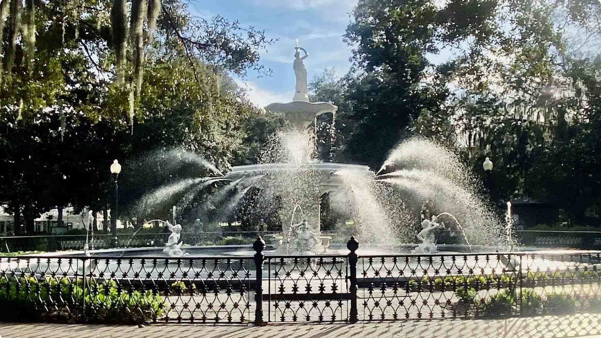 Fountain of Love in Savannah, Georgia, in Forsyth Par, the main attraction of this tourist destination.