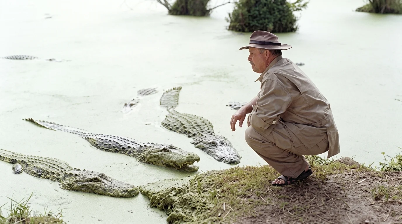 many Alligators moving in the lake.
