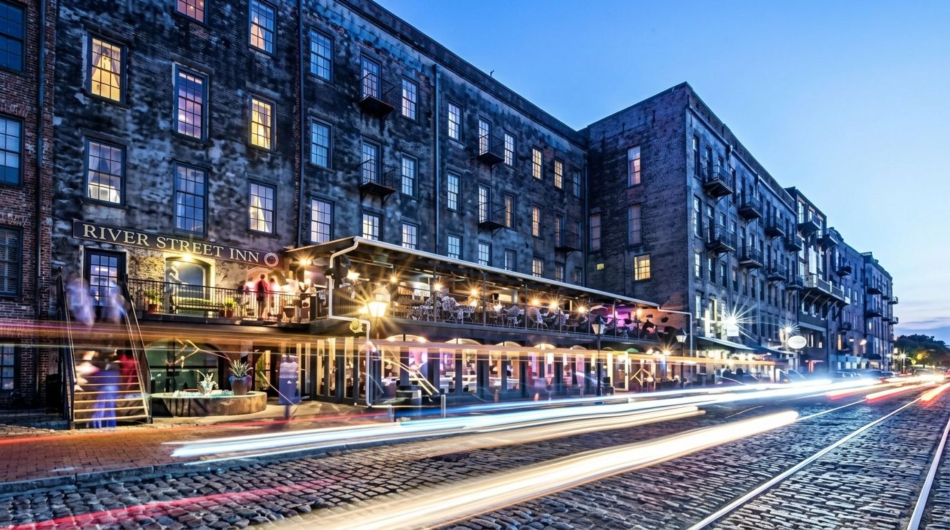 night view of river street.