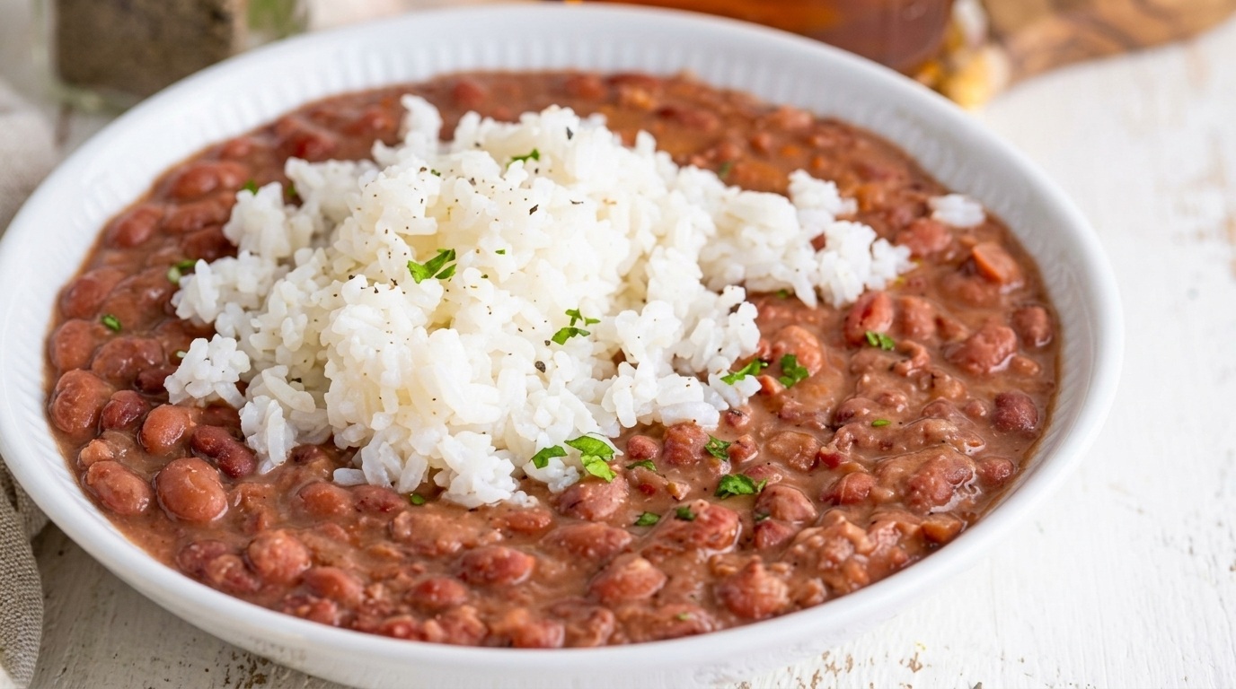image of steamed rice with red beans.