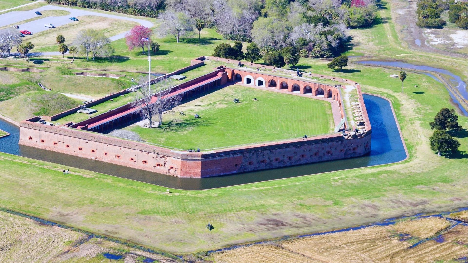 Aerial view of Old Fort on the Savannah, historic attraction.