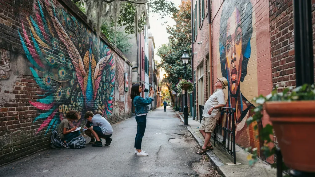 Large murals and colorful street art in Starland District.