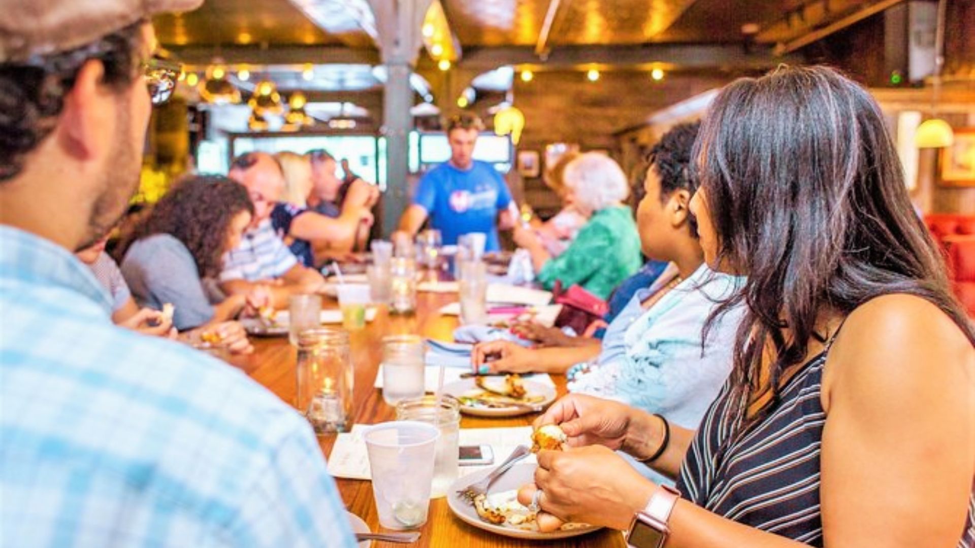 Large crowd enjoying Food in Savannah February