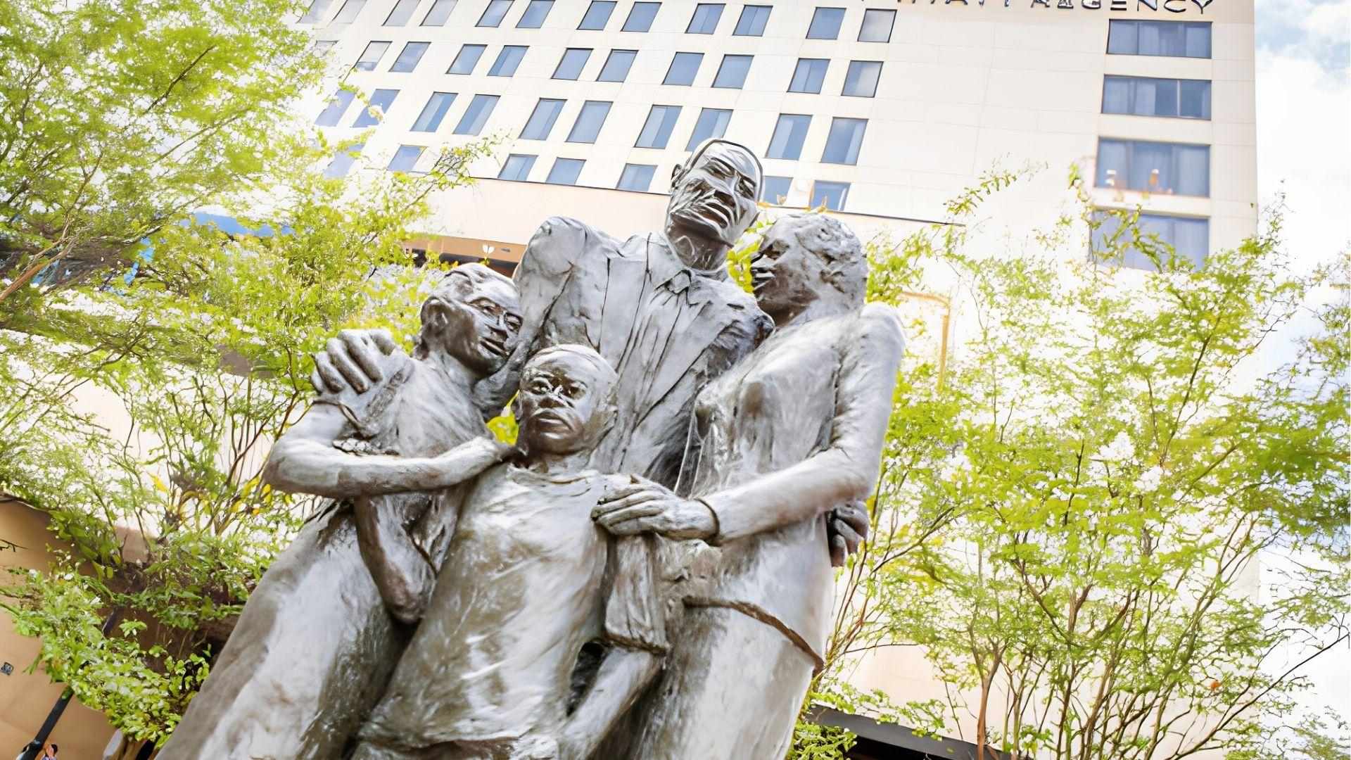 African American family bronze statue monument in Savannah Georgia