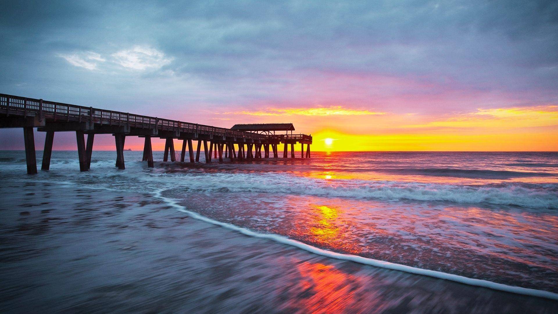 sunset view at Tybee Island in East Savannah.