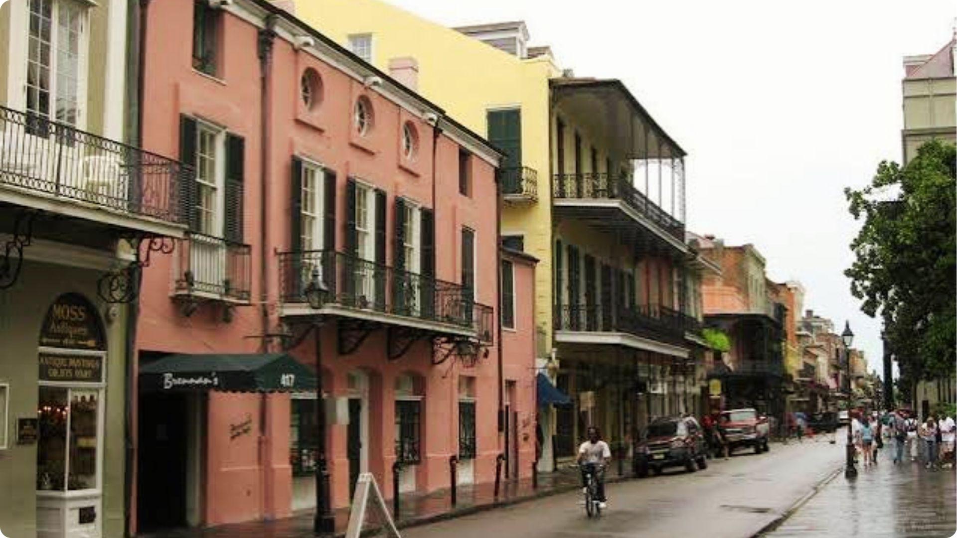 Colorful Royal Street view near Brennan's, famous for shopping and dining in the French Quarter