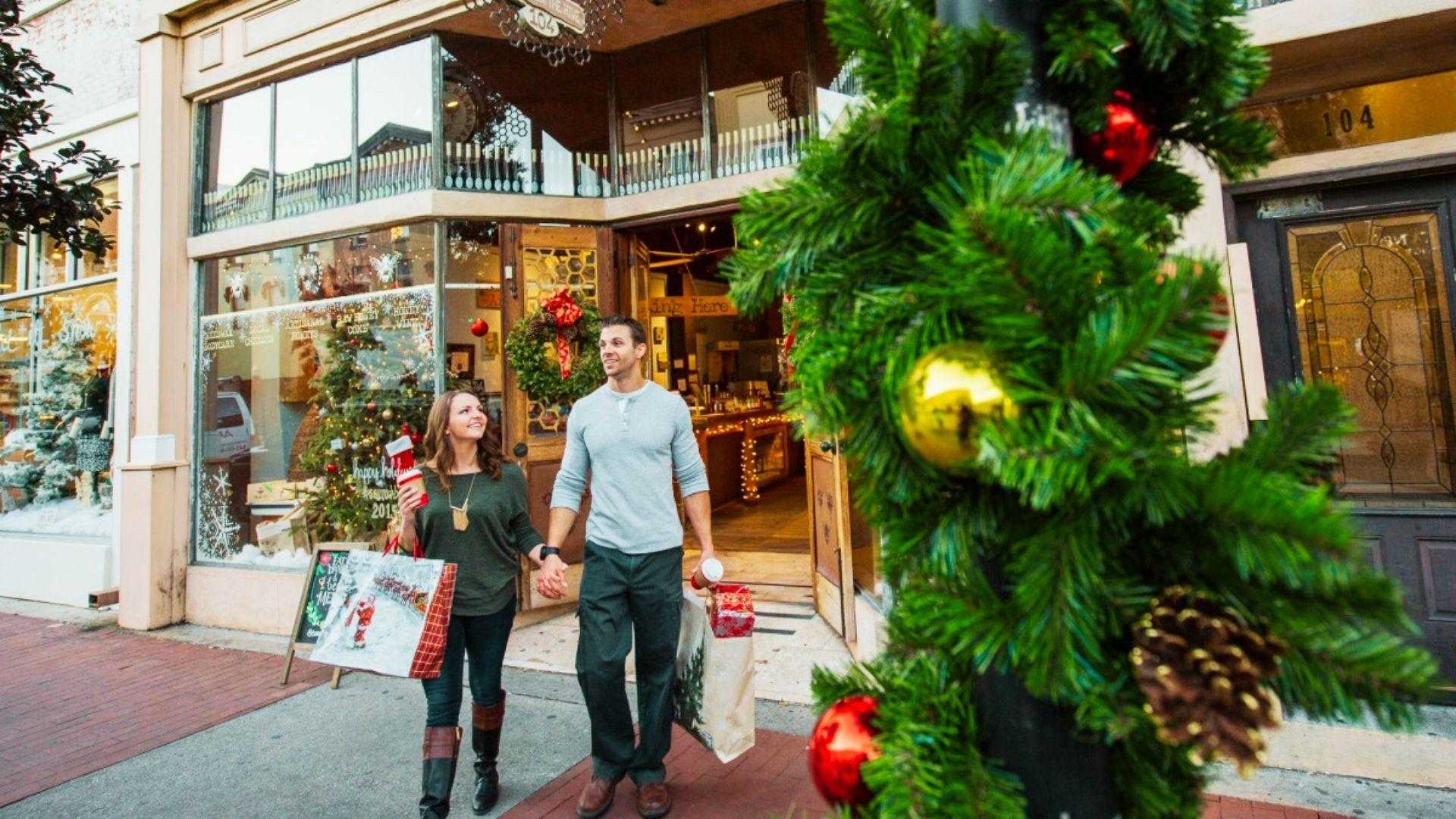 a couple shopping for Holiday Gifts.