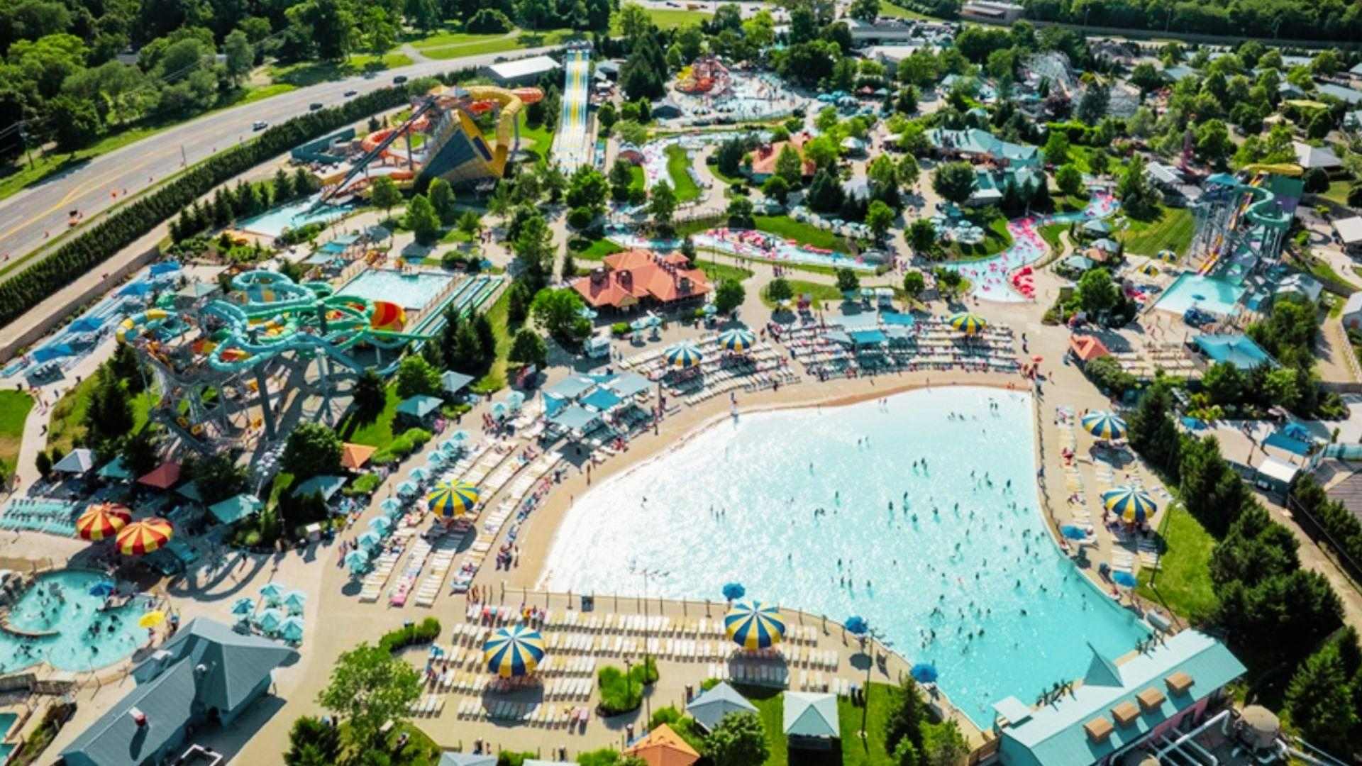 Aerial view of Zoombezi Bay water park.