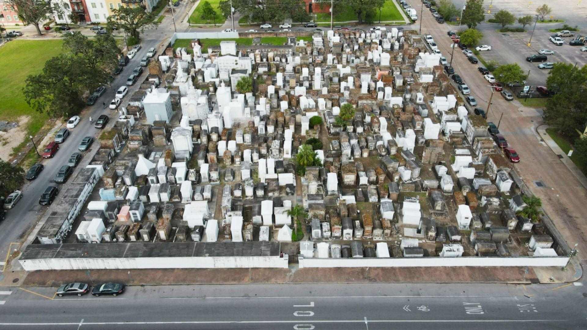 Aerial view of the oldest cemetery St. Louis.